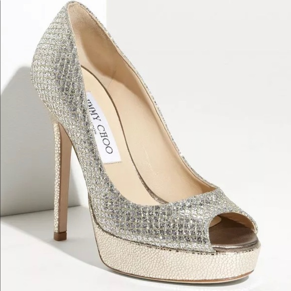Jimmy Choo Crown Silver Glitter Platform Pumps - Picture 6 of 6